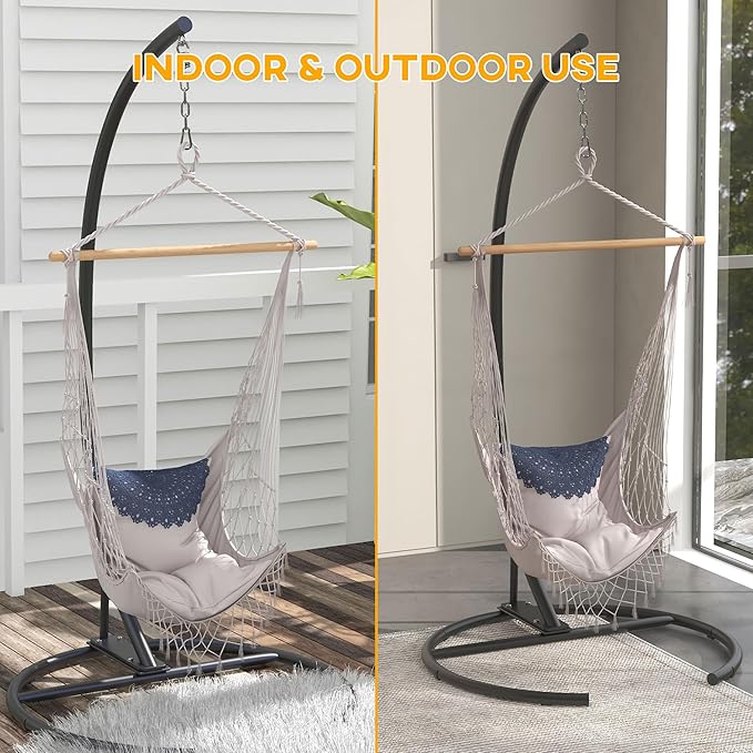 Outsunny Hanging Hammock Chair Stand with Round Base, C Hanging Stand Frame for Hammock Chair, Egg Chair, Porch Swing Chair, Indoor & Outdoor, Black