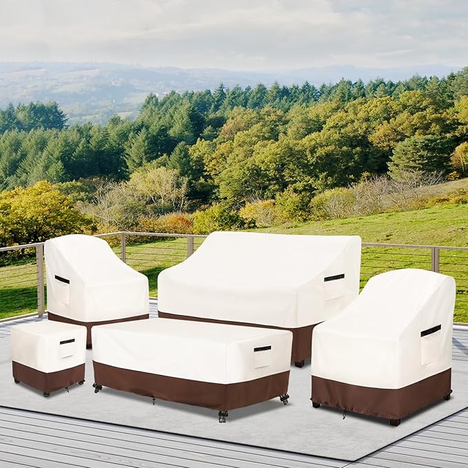Patio Chair Covers 2 Pack,Waterproof Heavy Duty Patio Furniture Covers for Outdoor Chair(40 W x 40 D x 36 H inches) Beige & Brown
