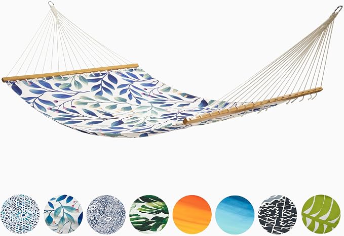 Fab Habitat Botanical Floral Recycled Polyester Hammock - Rainforest - White Multi - Indoor/Outdoor, Quick Dry, 2 Person 460 lbs Capacity - Patio, Poolside, Backyard - 12-14 ft Adjustable