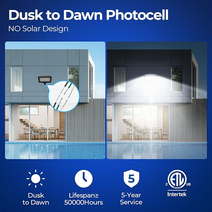 CINOTON 50W 7000LM LED Flood Lights Outdoor, 5000K, ETL Listed, 1 Pack | IP65 Waterproof Security Wall Pack with 180°Knuckle, Dusk to Dawn 100-277V Aluminum Fixture for Warehouse Patio Porch Garage
