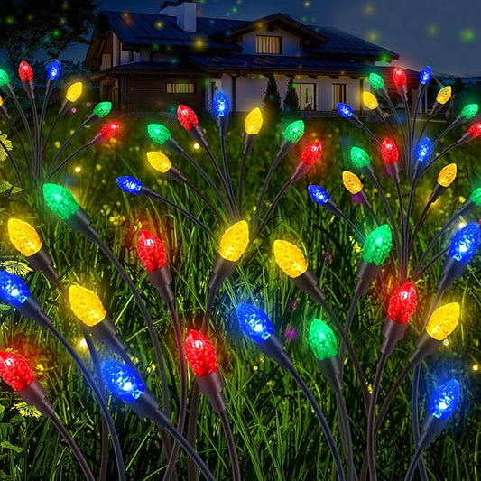 Rossesay 4 Pcs St Patricks Day Outdoor Decorations Solar Lights Waterproof Green 48 LED Swaying Pathway Firefly Stake Lights for Outside Yard Garden Lawn Decorations(Multicolor,Pine Cone)