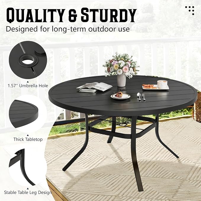 SUNCROWN 7 - Piece Outdoor Dining Set, Patio Furniture Set with 6 x Textilene Dinning Chairs and 53" Metal Round Table with Umbrella Hole for Lawn Garden Backyard Deck, Brown