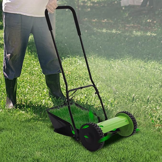 12-Inch Manual Lawn Mower, Adjustable Heights & Efficient Grass Catcher with Collection Bag Push Reel Lawn Mower Push Lawn Sweeper for Garden Yard Park (12-Inch Sweeper)