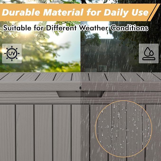Fancyango 45 Gallon Outdoor Deck Box Waterproof, Storage Box for Patio, Resin Storage Bench Lockable for Garden Tools, Package Delivery, Grey