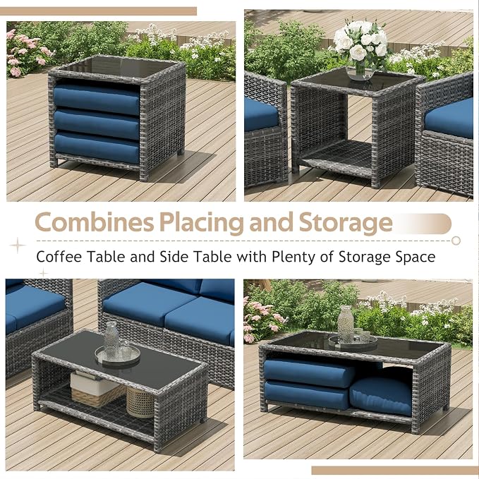 U-MAX Patio Furniture Set with Two Table, 7 PCS Outdoor Furniture for Garden