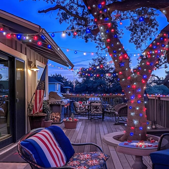 JMEXSUSS 600 LED Red White and Blue Lights Outdoor,4th of July Decor Lights | 168Ft Fourth of July Lights for Memorial Day Patriotic American Indoor Holiday Tree Party Independence Christmas Decor