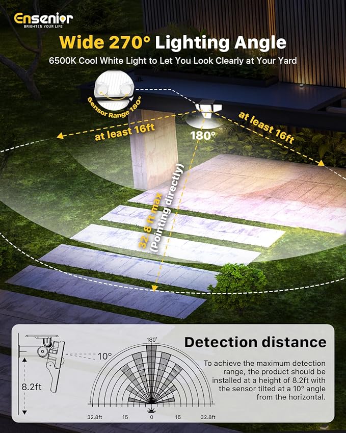 Ensenior Solar Lights Outdoor 2600LM, Motion Sensor Outdoor Light with Remote Control, IP65 Waterproof 279 LED 4 Heads Solar Security Light with 4 Mode, 270° Wide Angle Solar Flood Light, 2 Packs