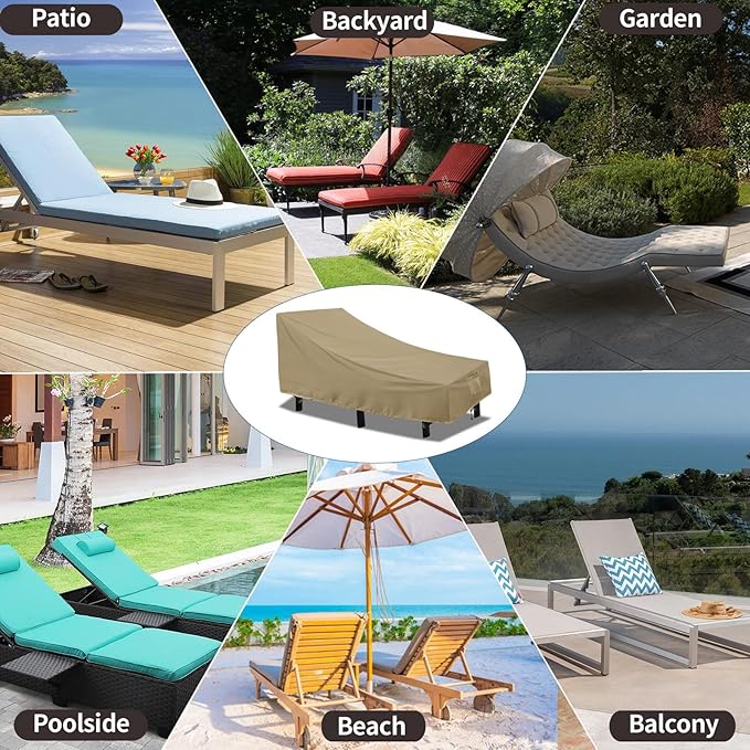 PureFit Outdoor Chaise Lounge Cover, Lounge Chair Covers Waterproof Patio Furniture Lounge Chair Cover, UV Resistant & Weatherproof, 2 Pack, 84" L x 32" W x 32" H Inches, Camel