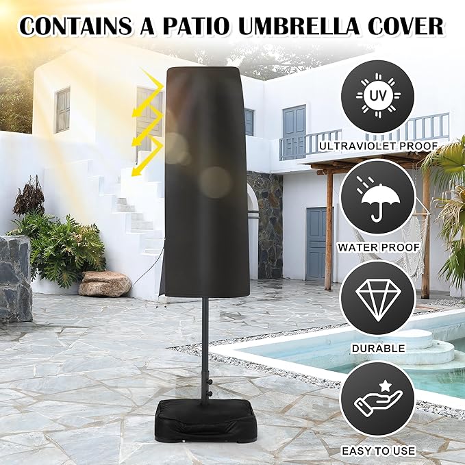Sundale Outdoor Solar 144 LED 15 ft Patio Umbrella with Sandbag Base Included and Cover, Outdoor Double-Sided Umbrella with Lights