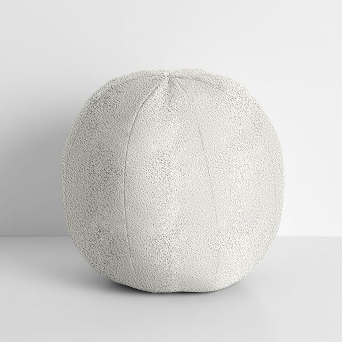 Sorra Home Boucle Outdoor Knife Edge Ball Single Pillow, 10 in W x 10 in H x 10 in D, Ivory
