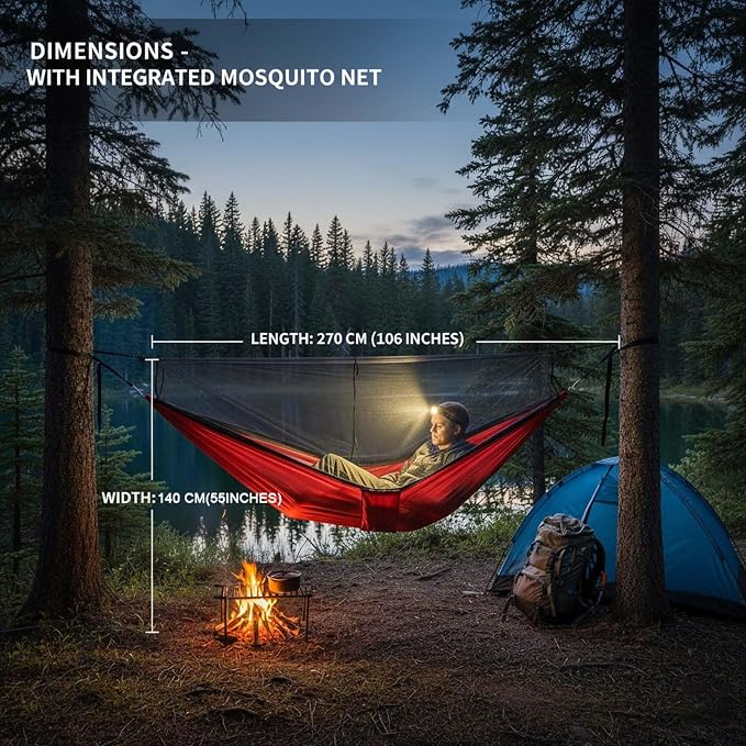 YSUEFIJO Travel Hammock with Mosquito Net, Relaxing Outdoor Hanging Hammock, Foldable and Compact for Backpacking, Breathable and Comfortable, Supports Up to 250kg