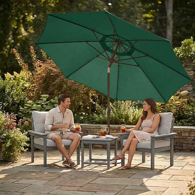 Kingdura 10FT Outdoor Patio Umbrella, Market Table Umbrella with Push Button Tilt and Crank, 8 Sturdy Fiberglass Ribs, UV Protection for Pool, Lawn, Deck, Backyard, Garden (Dark green)
