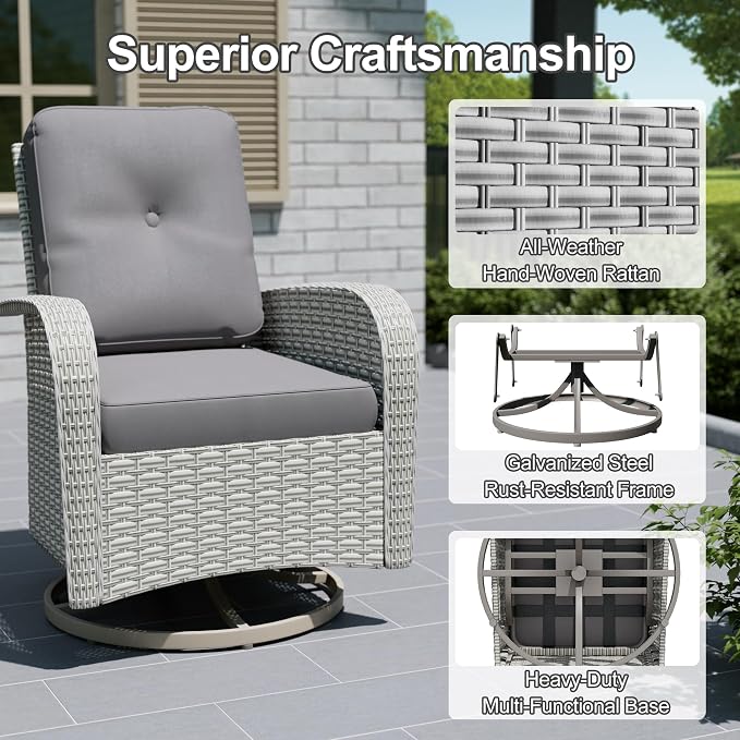 16-Piece Outdoor Patio Furniture Set, Modular Sectional Sofa Set with Swivel Rocker Chairs & Fire Pit, Wicker Outdoor Couch Conversation Sets w/Coffee Table and Cushions, Gray
