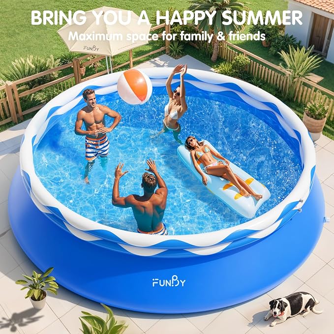 FunBy Upgraded Double Rings Inflatable Above Ground Swimming Pool Easy Set for Adults, Inflatable Top Rings Above Ground Swimming Pool, Water Ripple Print, 500 Gal Capacity (8ftx25in)