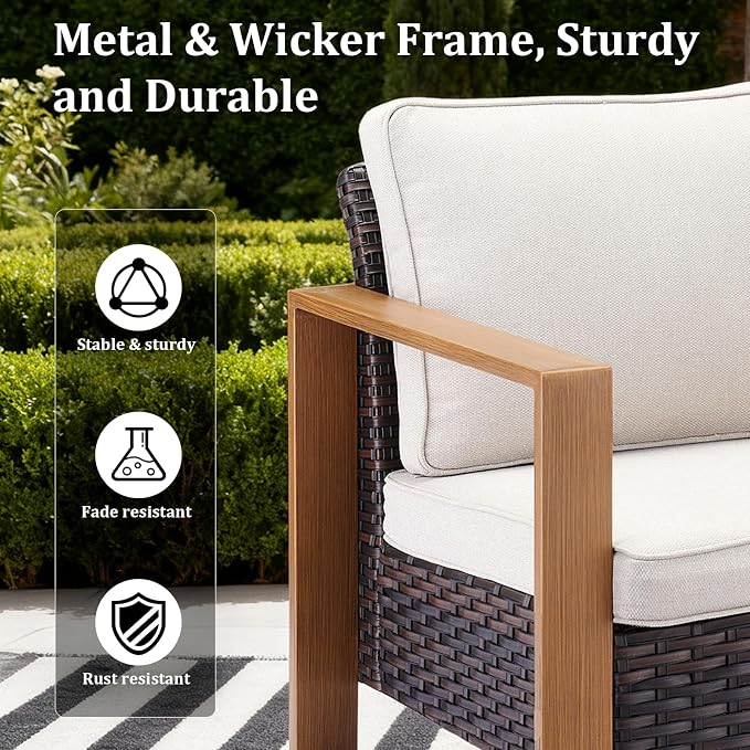 5-Piece Outdoor Patio Furniture Set with Rattan Chairs, All-Weather Wicker Sofa Set for Garden, Yard, Porch and Poolside Seating Beige