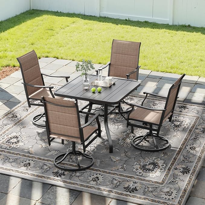 Soohow Patio Dining Set for 4, 5-Piece Outdoor Table and Chairs Set, 4 x Swivel Outdoor Dining Chairs with Paded Textilene and 35"x35" Patio Table with 1.57" Umbrella Hole for Poolside, Backyard