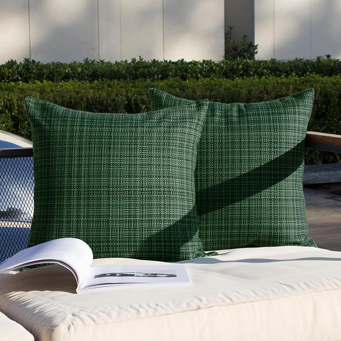 Kevin Textile Outdoor Waterproof 18"x18" Pillow Covers 2 Pack, Army Green | Water Resistant, Faux Linen Yarn-dyed, Woven Texture Throw Pillow Covers for Tent Patio Garden Couch Sofa