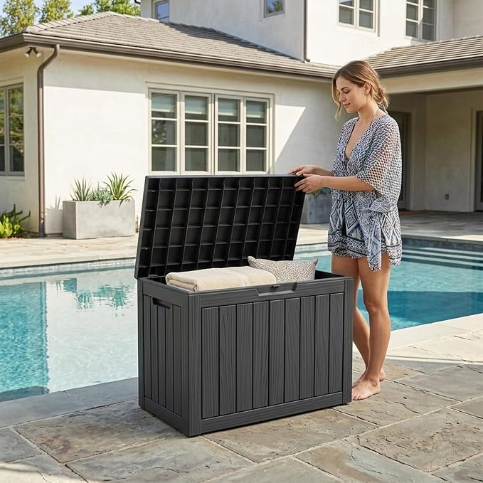 Outdoor Storage Box, 50 Gallon Waterproof Deck Box [Upgraded 3.0], Snap-Together Storage Bin for Chair Cushions, Porch Throw Pillows, Lockable Small Coffee Table Ottoman, Patio Garden, Black