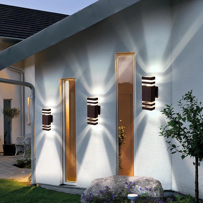 Outdoor Wall Lights, Modern Exterior Light Fixture Wall Mount, Brown Outdoor Lights for House, Waterproof Aluminum Up and Down Outside Porch Lights for Garage, 2 Pack