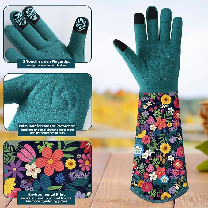 Trifabricy Gardening Gloves for Women, Leather Long Garden Gloves with Grip, Thorn-Proof Puncture-Resistant Work Gloves