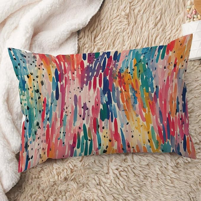 Lumbar Throw Pillow Cover Make It Rain Fiesta Pillow Case Farmhouse Rainbow Colorful Pillow Cover Accent Outdoor Garden Decoration for for Sofa Couch Bedroom Car Home 12x20in