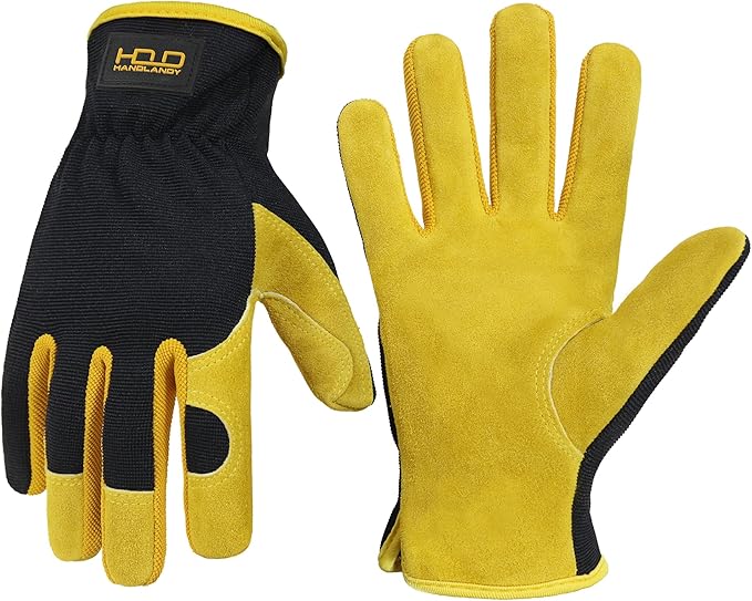 HANDLANDY Leather Gardening Gloves, Leather Work Gloves for Men Women | Durable Utility Men Women Garden Yard Working Glove, for Landscaping, Mechanic, Construction, Driving, Farming, Ranching