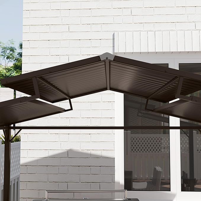 Outsunny 8' x 5' Hardtop Grill Gazebo with Double Metal Roof, 2 Side Shelves and 4 Cup Holders, Outdoor BBQ Gazebo, Grill Canopy for Patio Backyard Lawn Deck