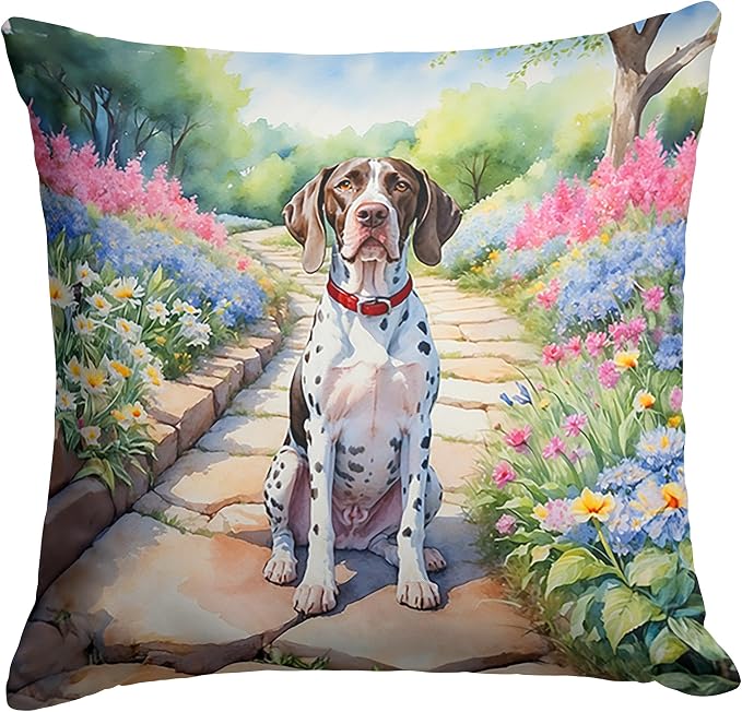 Caroline's Treasures Pointer Spring Path Throw Pillow Machine Washable, Indoor Outdoor Decorative Pillow for Couch, Bed or Patio, 14Hx14W