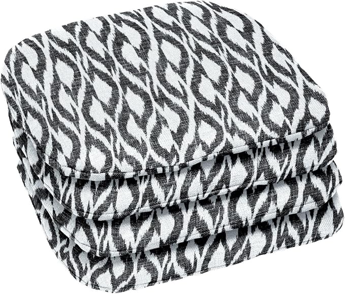 BrylaneHome Bh Outdoor Performance Set of 4 Stacking Chair Pads - Black Ikat