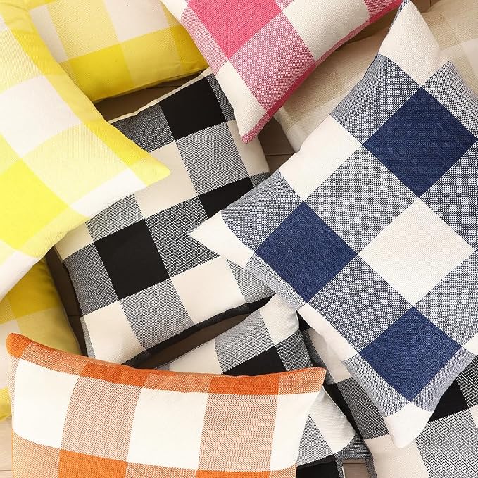 Orange Fall Plaid Euro Pillow Sham Covers 26x26, Large Couch Pillow Covers | Set of 2, Durable Polyester Fabric, 26 x 26 Fall Pillow Cover, Fall Couch Buffalo Plaid Checkered, Fall Decor for Living Room
