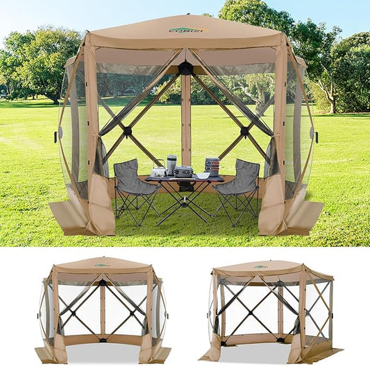 COBIZI 10x10 FT Pop up Gazebo, Popup Canopy Tent, Screened in Gazebos, Waterproof Portable Outdoor Small Screen Tents Sun Shelter,carpas para Patio for Camping, Garden and Backyard,Khaki