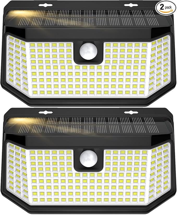 Aootek Solar Lights Outdoor 182 LEDs 2500Lm Solar Motion Sensor Lights IP65 Waterpro of with Wide Anglefor Patio Garden Garage Yard Front Door(2pack)