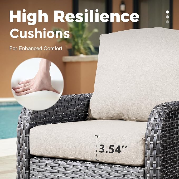 2 Pieces Wicker Patio Furniture Loveseat with Table - Outdoor Rattan Patio Bistro Set of 2,All-Weather PE Wicker Conversation Sofa High Back Deep Seating for Deck Porch Yard,Beige