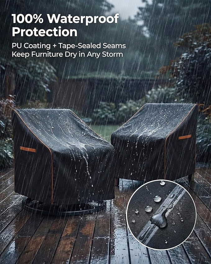 Patio Chair Covers Waterproof, Heavy Duty 600D Lawn Outdoor Furniture Covers for Swivel, Lounge, Rocking & Adirondack Chairs, All-Weather UV & Fade Resistant, 30W x 34D x 36H in, 2-Pack Black