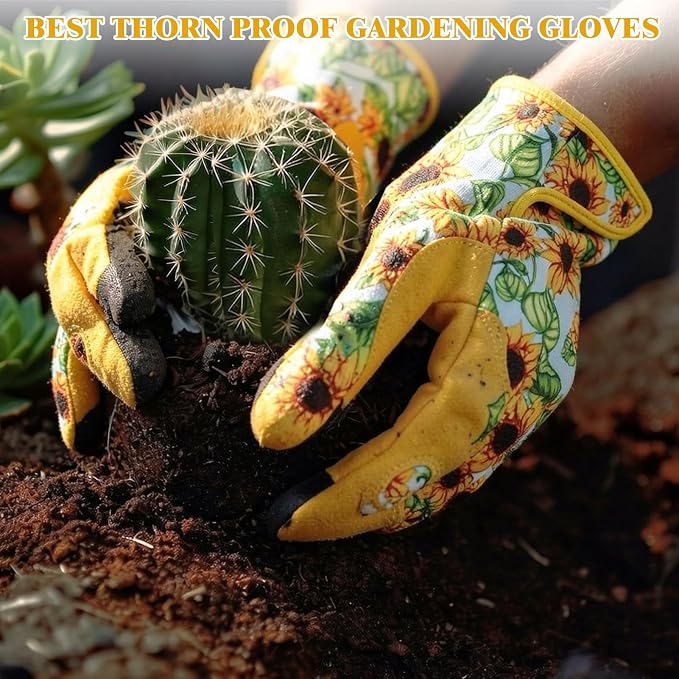 Sunflower Gardening Gloves Thorn Proof for Women Touchscreen Fingertips | Breathable Yard Work Glove