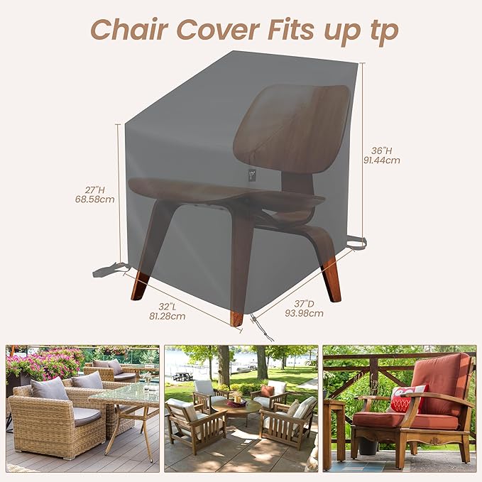 Patio Furniture Covers Waterproof 2 Pack,Patio Chair Covers for Outdoor Furniture Waterproof ,Heavy Duty Chair Covers -Grey 32"x37"x27"/36"(H)
