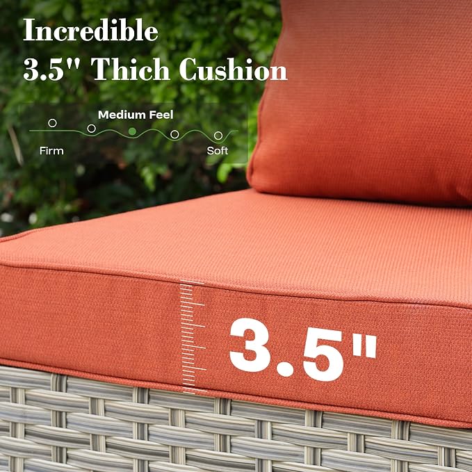 10 Piece Outdoor Patio Furniture with Swivel Rocking Chair, Rattan Wicker Conversation Set with Glowing Coffee Table, Sectional Single Chairs for Porch Balcony Backyard Pool,Orange