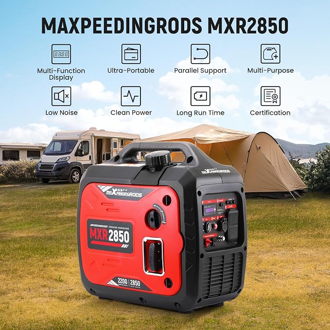 maXpeedingrods 2850W Portable Inverter Generator, Gas Powered, EPA Compliant with CO Alarm, Compact and Lightweight for Outdoor Camping, RV Ready and Home