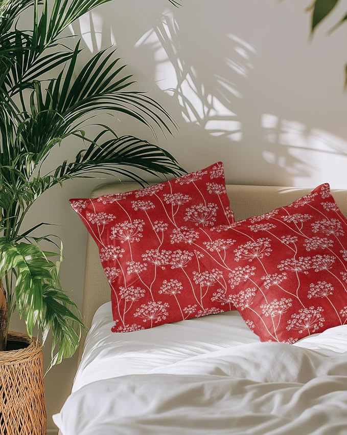 Outdoor Waterproof Throw Pillows 18x18in, Pastoral Wildflowers Dandelion Patio Pillows Pack of 2,Decorative Pillow Covers with Insert,Pillow Cushion Case for Garden Couch Sofa Vibrant Red Background