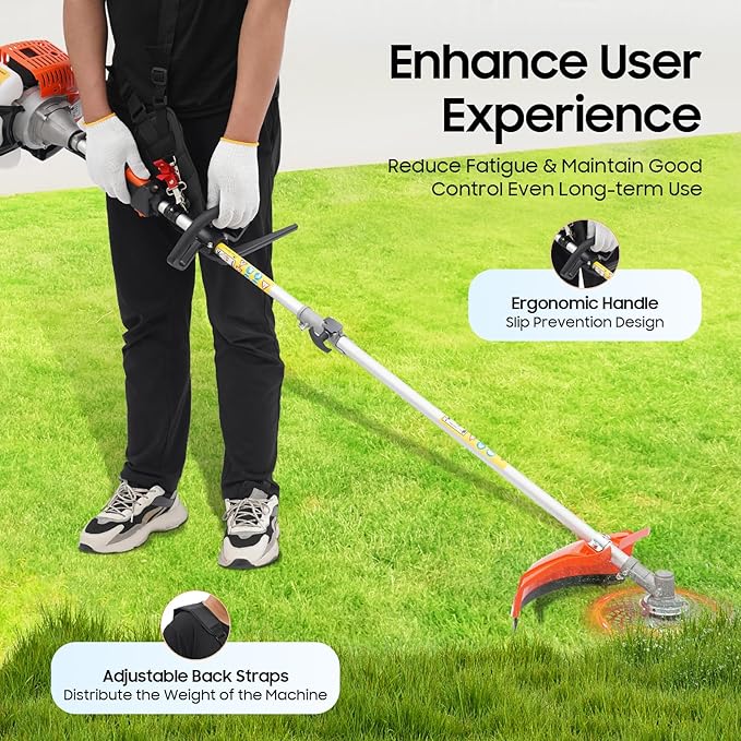 2-Stroke 52CC Gas Weed Eater, 5-in-1 Multi-Functional Trimming Tools with Long Reach Extension Pole, Brush Cutter Hedge Trimmer Chainsaw Grass Strimmer for Yard Garden Lawn and Shrub Pruning