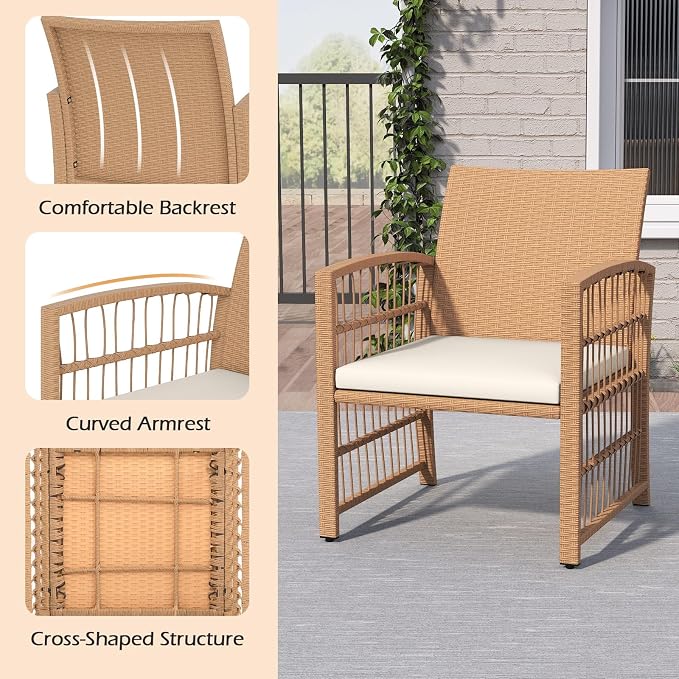 Tangkula 5 Pieces Patio Wicker Conversation Set, Outdoor Furniture Set with 2 Armchairs, 2 Ottomans & 2-Tier Side Table, Outside Rattan Cushioned Sofa Set for Deck, Backyard, Porch or Poolside