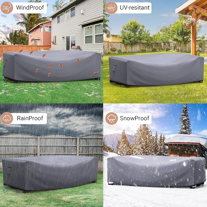Mrrihand Heavy Duty Patio Furniture Covers, Outdoor Furniture Covers Waterproof Sectional Sofa Set , Patio Table and Chair Set Cover 124"L×71"W×29"H,Grey