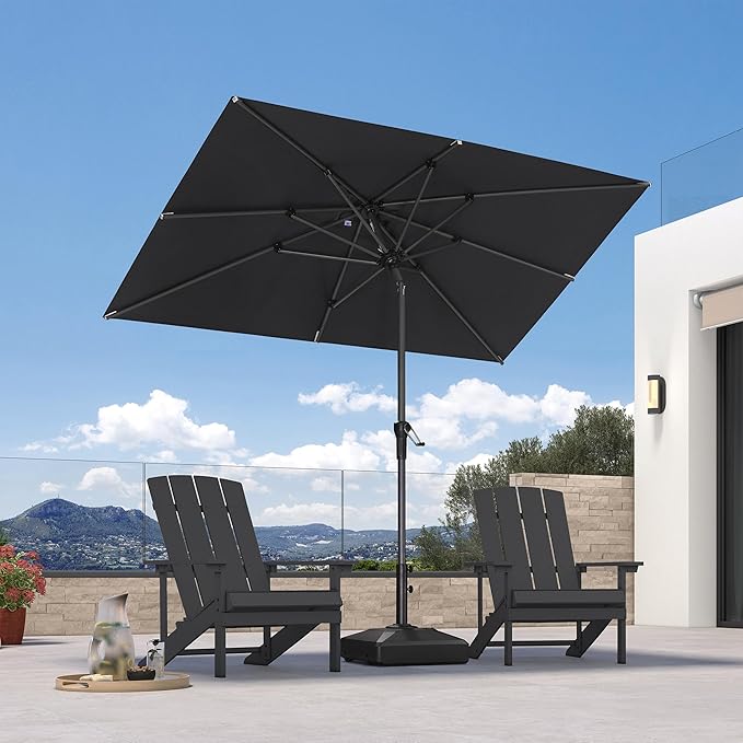 PURPLE LEAF 8' x 5' Rectangle Patio Market Umbrella with Base Outdoor Table Umbrellas Aluminum Frame Sun Shade with 8 Sturdy Ribs Tilt for Garden Deck Lawn Pool Gray