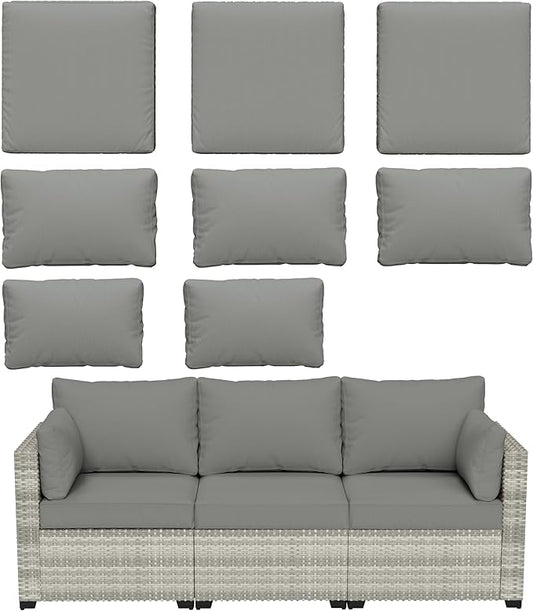8 pcs Outdoor Cushion Slipcovers Outdoor Patio Cushions Covers Replacement Waterproof with Zipper w/3 Seat Cushion Covers and 5 Backrest Pillow Covers, Covers Only