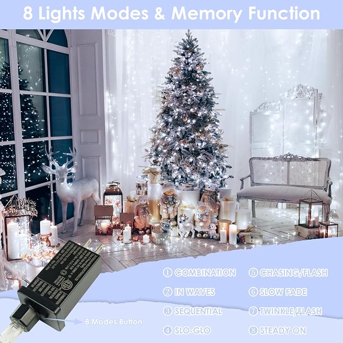 66FT 200 LED Fairy Lights Plug in, 8 Modes Twinkle Lights Cool White | Waterproof String Lights Outdoor Indoor, Memory, Timer, Copper Wire, Christmas Lights for Bedroom Garden Party Holiday Decor