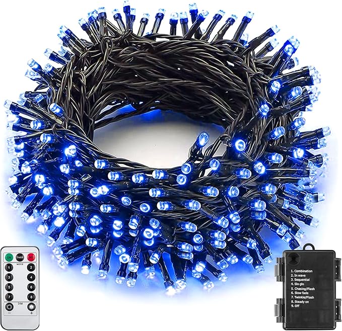 Halloween String Lights 33Ft 100LED Blue Fairy Lights Indoor Outdoor Waterproof with Remote Timer Black Wire for Hanging Garden Party Holiday Halloween Decor