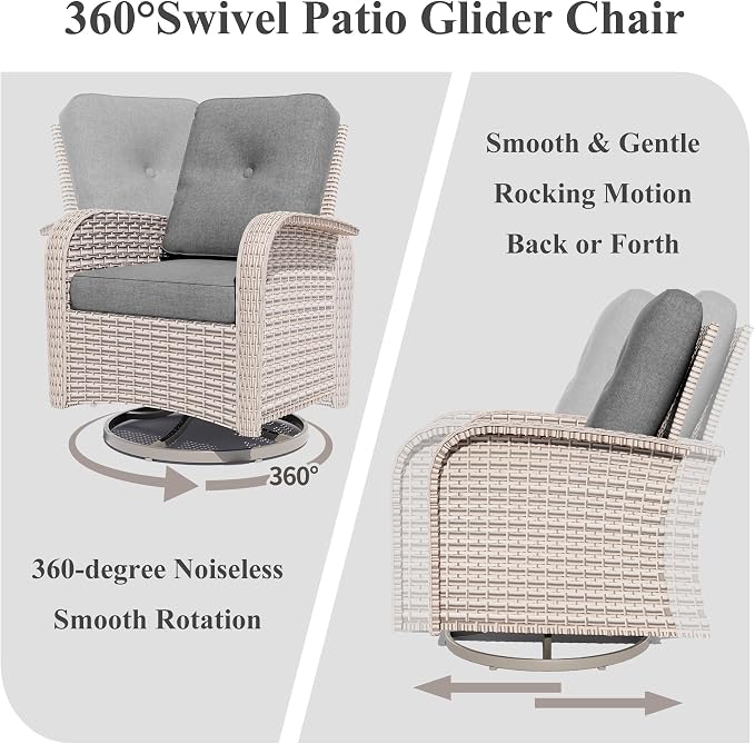 Patio Furniture Set, 12-Piece Outdoor Sectional Sofa with Swivel Rocker Chairs & Ottomans, Wicker Patio Conversation Set with Coffee Table, Gray Cushions