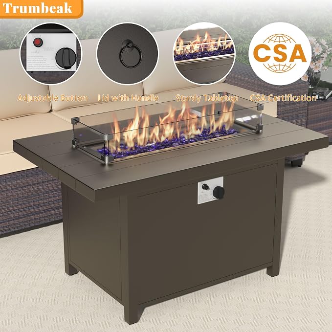 Patio Furniture Set with Aluminum Fire Pit Table 8 Pieces Outdoor Sectional Sofa Set,PE Rattan Wicker Patio Conversation Set w/43in 55000 BTU Propane Fire Pit Table,Sand