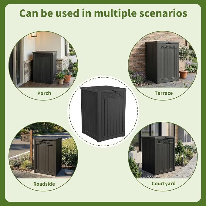ROJIK Package Delivery Box 55 Gallon with Lockable Secure,Outdoor Package Drop Container Waterproof for Porch Patio and Curbside(Black)