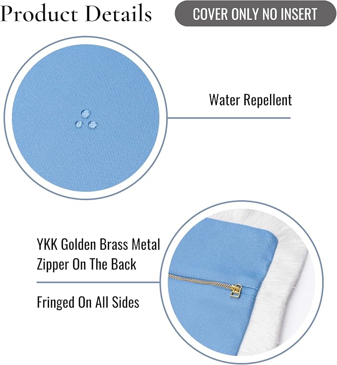 Hofdeco Premium Coastal Hampton Patio Indoor Outdoor Lumbar Pillow Cover Only, 12"x20" Water Repellent for Backyard, Couch, Poolside, Azure Blue Print Solid